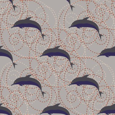 Dekoratif renkli seamless modeli sevimli yunuslar ile