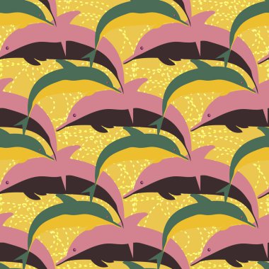 Dekoratif renkli seamless modeli sevimli yunuslar ile