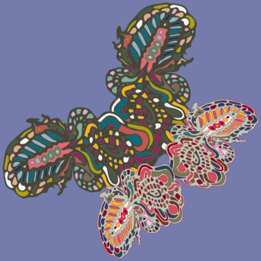 Soyut desenli renkli parlak kelebek kanatları, tekstil baskı, vektör çizim ile. Kumaş tasarımı için duvar kağıdı.