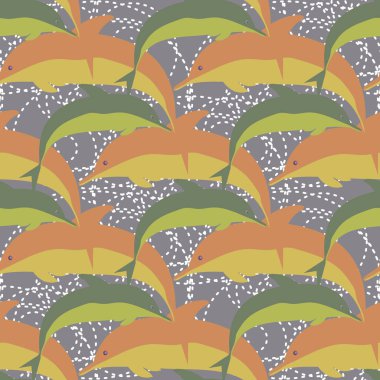 Dekoratif renkli seamless modeli sevimli yunuslar ile