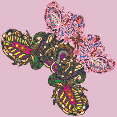 Soyut desenli renkli parlak kelebek kanatları, tekstil baskı, vektör çizim ile. Kumaş tasarımı için duvar kağıdı.