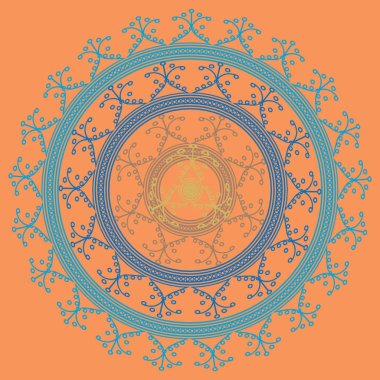Basit renkli soyut mandala. Basit şekiller oluşan parlak dairesel süsleme. 