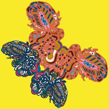 Soyut desenli renkli parlak kelebek kanatları, tekstil baskı, vektör çizim ile. Kumaş tasarımı için duvar kağıdı.