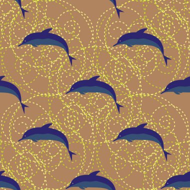 Dekoratif renkli seamless modeli sevimli yunuslar ile