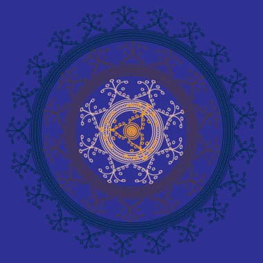 Basit renkli soyut mandala. Basit şekiller oluşan parlak dairesel süsleme. 