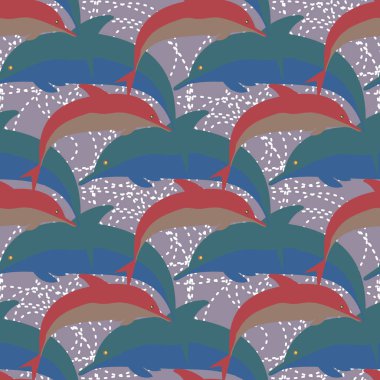 Dekoratif renkli seamless modeli sevimli yunuslar ile