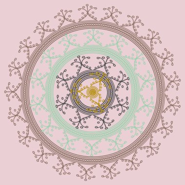 Basit renkli soyut mandala. Basit şekiller oluşan parlak dairesel süsleme. 