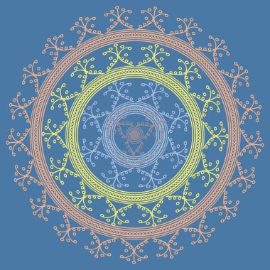 Basit renkli soyut mandala. Basit şekiller oluşan parlak dairesel süsleme. 