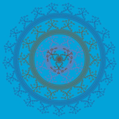 Basit renkli soyut mandala. Basit şekiller oluşan parlak dairesel süsleme. 