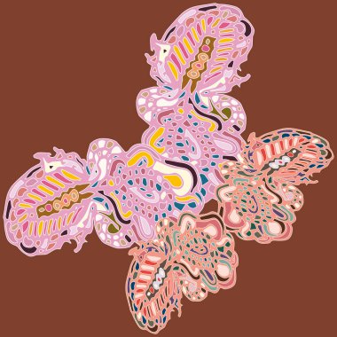 Soyut desenli renkli parlak kelebek kanatları, tekstil baskı, vektör çizim ile. Kumaş tasarımı için duvar kağıdı.