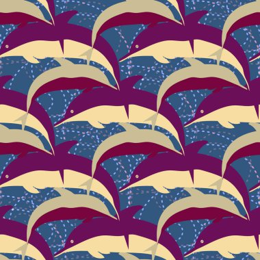 Dekoratif renkli seamless modeli sevimli yunuslar ile