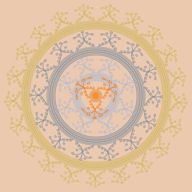 Basit renkli soyut mandala. Basit şekiller oluşan parlak dairesel süsleme. 