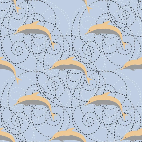 stock vector Decorative colored seamless pattern with cute dolphins