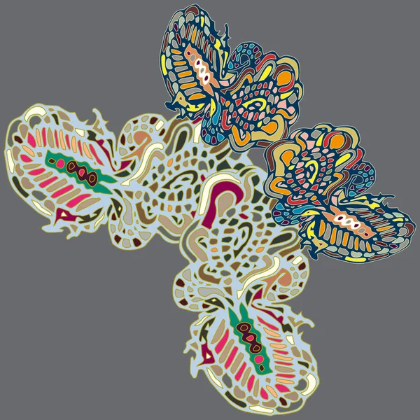 Papillon Lumineux Coloré Motifs Abstraits Avec Ailes Impression Textile Illustration — Image vectorielle