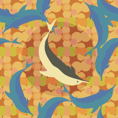 Dekoratif renkli seamless modeli sevimli yunuslar ile