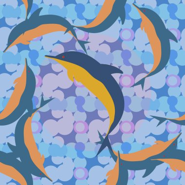 Dekoratif renkli seamless modeli sevimli yunuslar ile