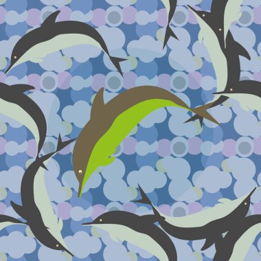 Dekoratif renkli seamless modeli sevimli yunuslar ile