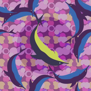 Dekoratif renkli seamless modeli sevimli yunuslar ile