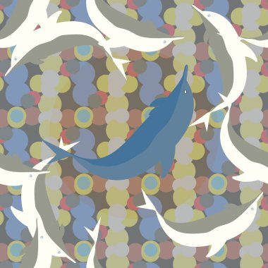 Dekoratif renkli seamless modeli sevimli yunuslar ile