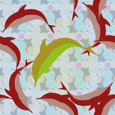 Dekoratif renkli seamless modeli sevimli yunuslar ile