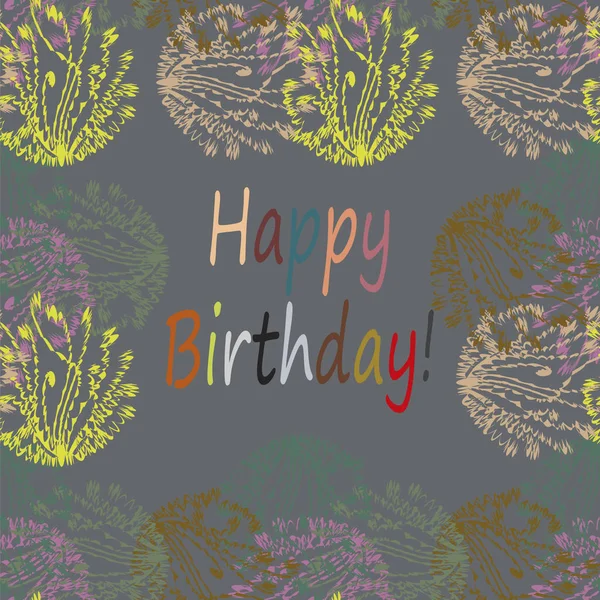Mão Multicolorida Desenhada Cartas Feliz Aniversário Com Padrão Floral — Vetor de Stock