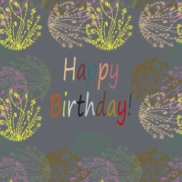 Múltiples Colores Dibujados Mano Feliz Cumpleaños Cartas Con Patrón Floral — Vector de stock