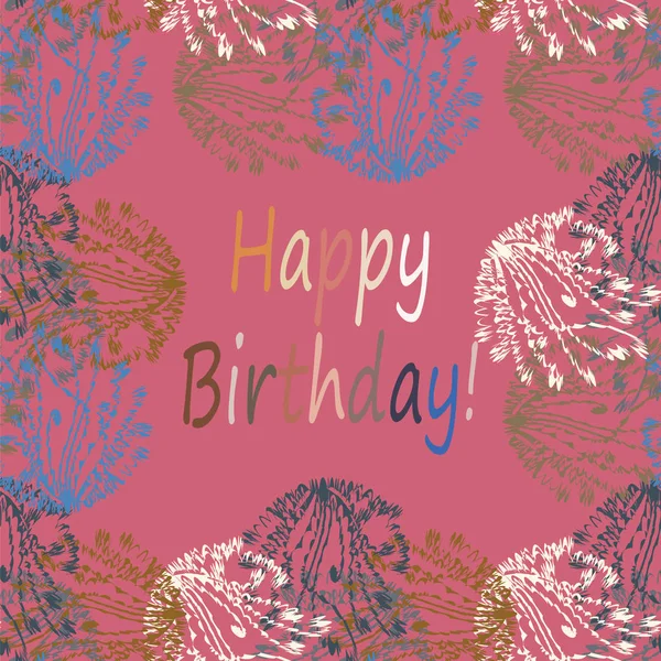 Multi Coloré Dessiné Main Joyeux Anniversaire Lettres Avec Motif Floral — Image vectorielle