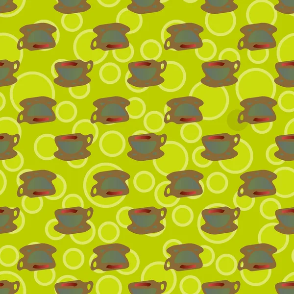 杯咖啡或茶与点在背景无缝图案 — 图库矢量图片