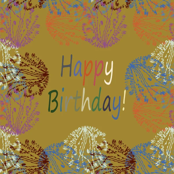 Mão Multicolorida Desenhada Cartas Feliz Aniversário Com Padrão Floral —  Vetores de Stock