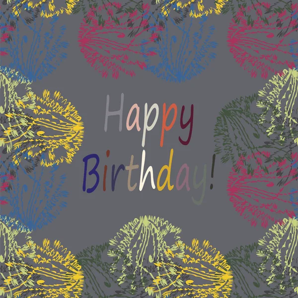 Multi Gekleurde Hand Getekend Happy Birthday Letters Met Bloemmotief — Stockvector