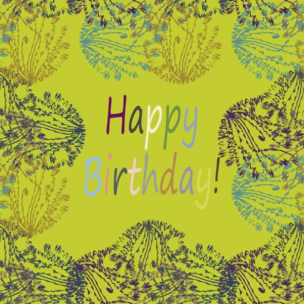 Múltiples Colores Dibujados Mano Feliz Cumpleaños Cartas Con Patrón Floral — Vector de stock