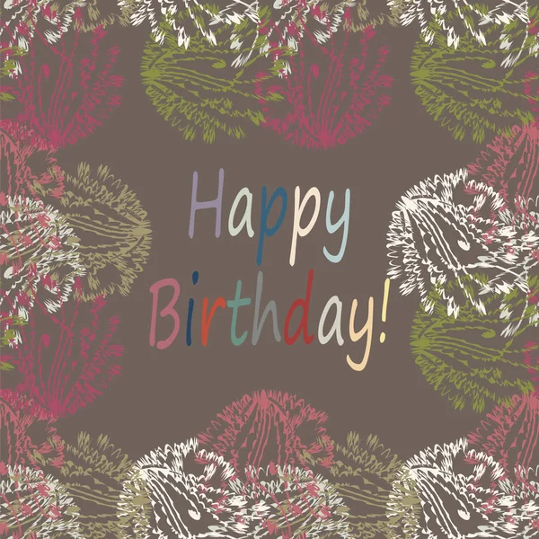 Multi Coloré Dessiné Main Joyeux Anniversaire Lettres Avec Motif Floral — Image vectorielle