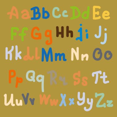Çok renkli el alfabesi harfleri üzerinde düz arka plan çekilmiş.