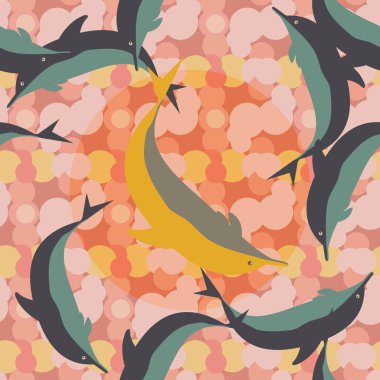 Dekoratif renkli seamless modeli sevimli yunuslar ile