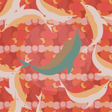 Dekoratif renkli seamless modeli sevimli yunuslar ile