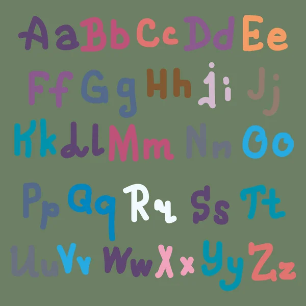 Lettres Alphabet Dessinées Main Multicolores Sur Fond Uni — Image vectorielle