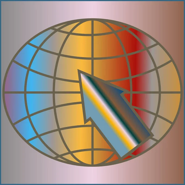 Indicatore Freccia Segno Sul Globo Illustrazione Multicolore — Vettoriale Stock