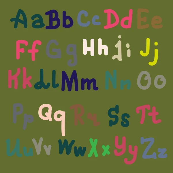 Lettres Alphabet Dessinées Main Multicolores Sur Fond Uni — Image vectorielle