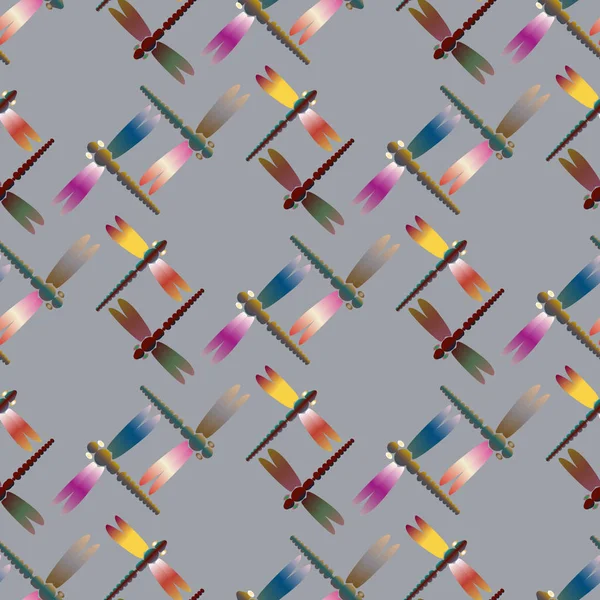 带可爱蜻蜓的装饰彩色无缝图案 — 图库矢量图片