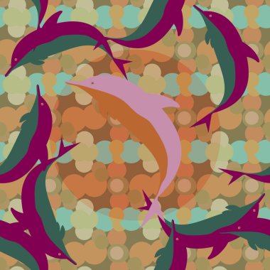 Dekoratif renkli seamless modeli sevimli yunuslar ile