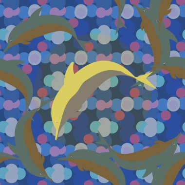 Dekoratif renkli seamless modeli sevimli yunuslar ile