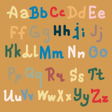 Çok renkli el alfabesi harfleri üzerinde düz arka plan çekilmiş.