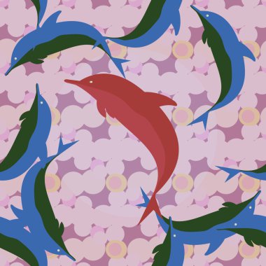 Dekoratif renkli seamless modeli sevimli yunuslar ile