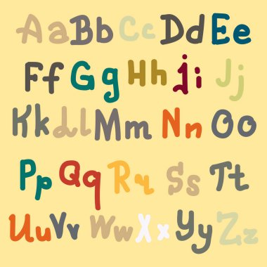 Çok renkli el alfabesi harfleri üzerinde düz arka plan çekilmiş.