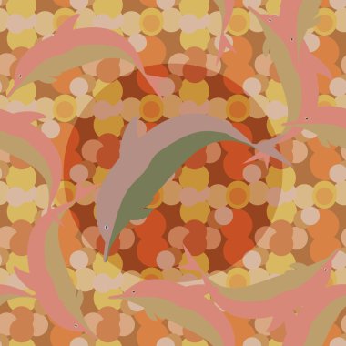 Dekoratif renkli seamless modeli sevimli yunuslar ile