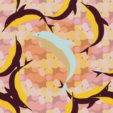 Dekoratif renkli seamless modeli sevimli yunuslar ile