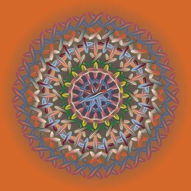 Basit renkli soyut mandala. Basit şekiller oluşan parlak dairesel süsleme. 
