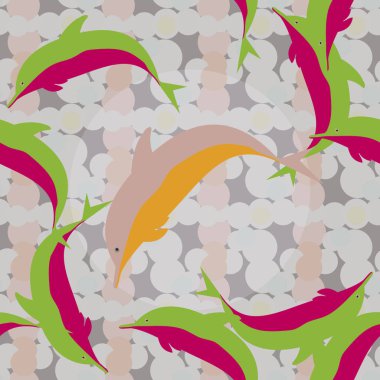 Dekoratif renkli seamless modeli sevimli yunuslar ile