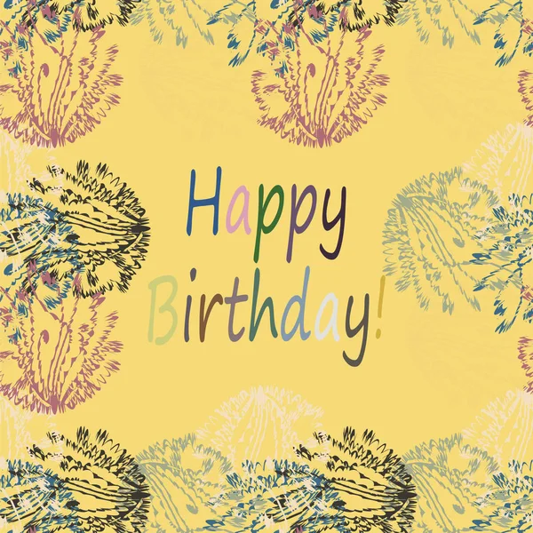 Multi Colored Hand Drawn Happy Birthday Letters Floral Pattern — Stock Vector