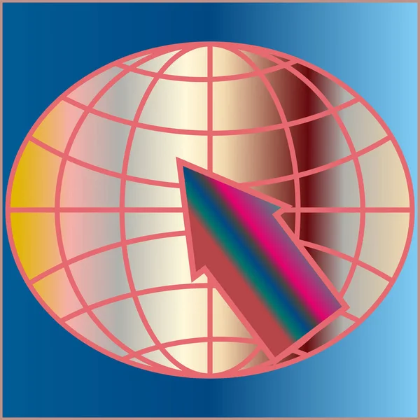 Indicatore Freccia Segno Sul Globo Illustrazione Multicolore — Vettoriale Stock